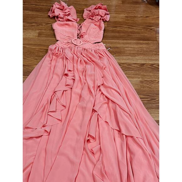 PATBO ORANGE FLUTTER SLEEVE RUFFLE MAXI PARTY DRESS size 2 / 34 - Picture 13 of 16